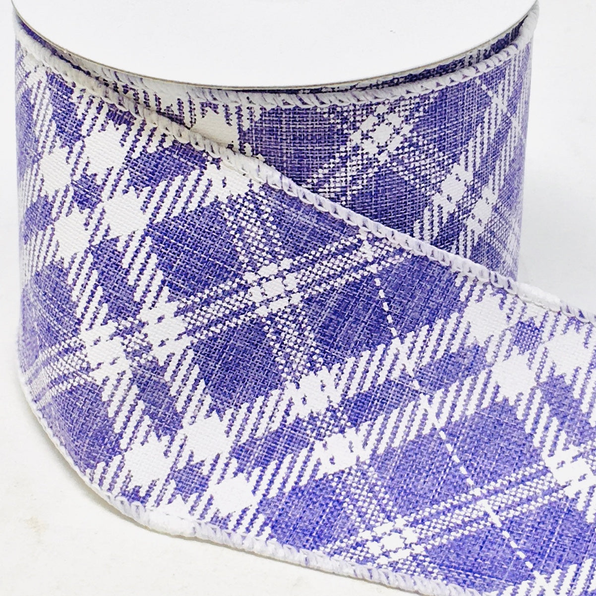 10 Yards - 2.5" Wired Purple and White Cross Check Ribbon