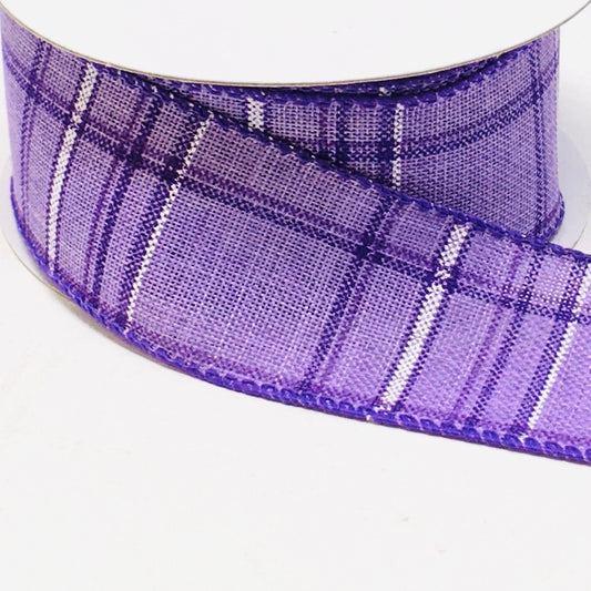 10 Yards - 1.5" Wired Purple and White Check Ribbon