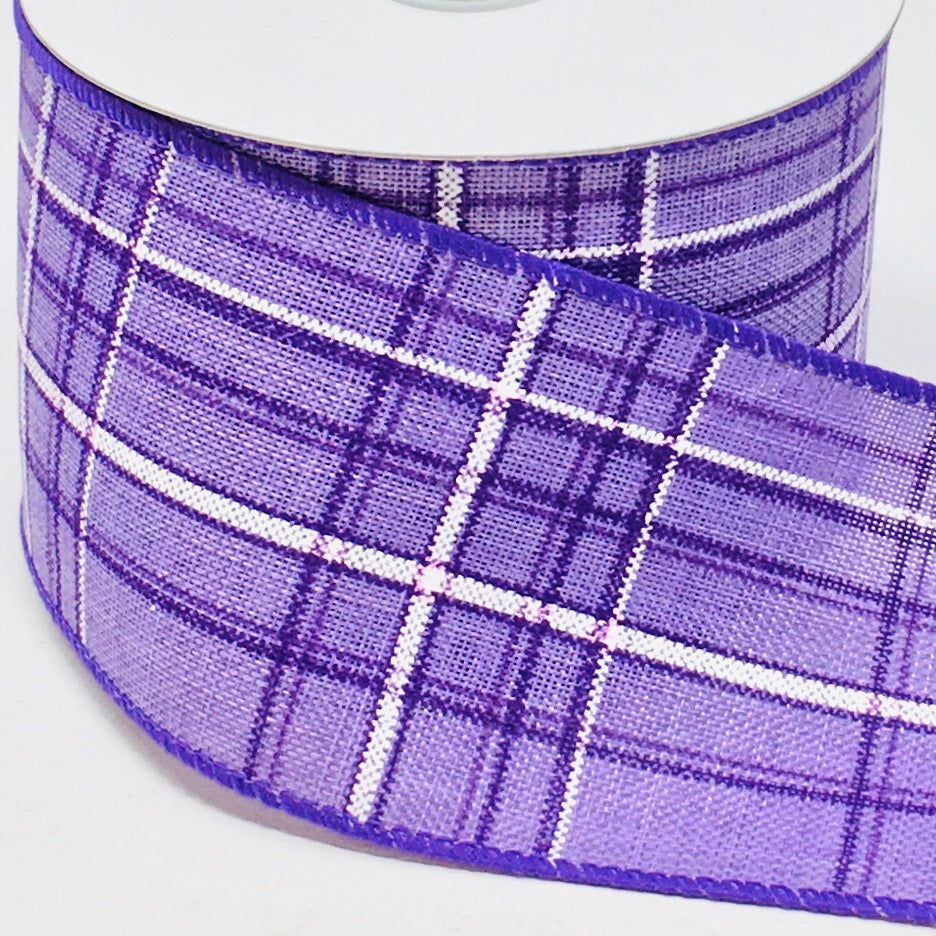 10 Yards - 2.5" Wired Purple and White Check Ribbon