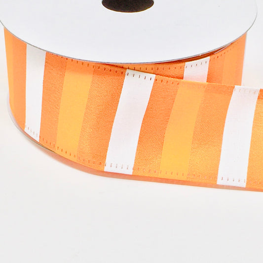 10 Yards - 1.5” Wired Orange and White Stripe Ribbon