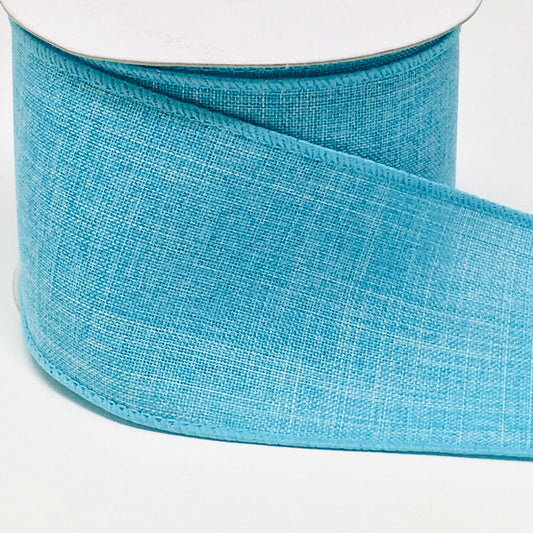 10 Yards - 2.5” Wired Aqua Blue Linen Ribbon