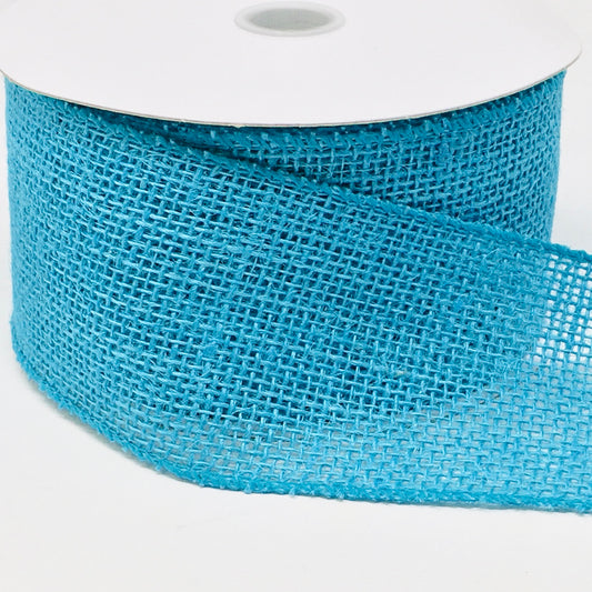 10 Yards - 2.5" Wired Turquoise Blue Burlap Ribbon