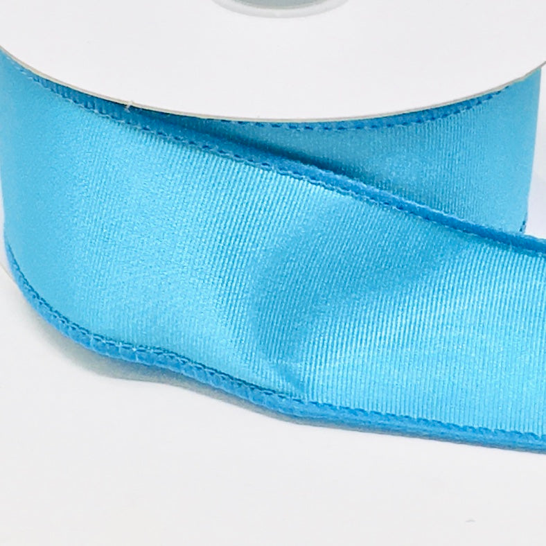 10 Yards - 1.5" Wired Blue Ribbed Satin Ribbon