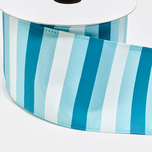 10 Yards - 2.5” Wired Satin Blue and White Stripe Ribbon