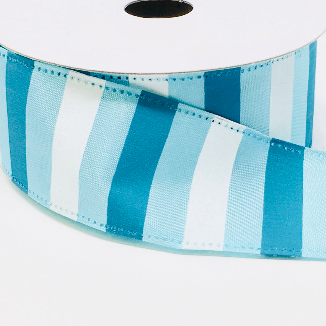 10 Yards - 1.5” Wired Satin Blue and White Stripe Ribbon