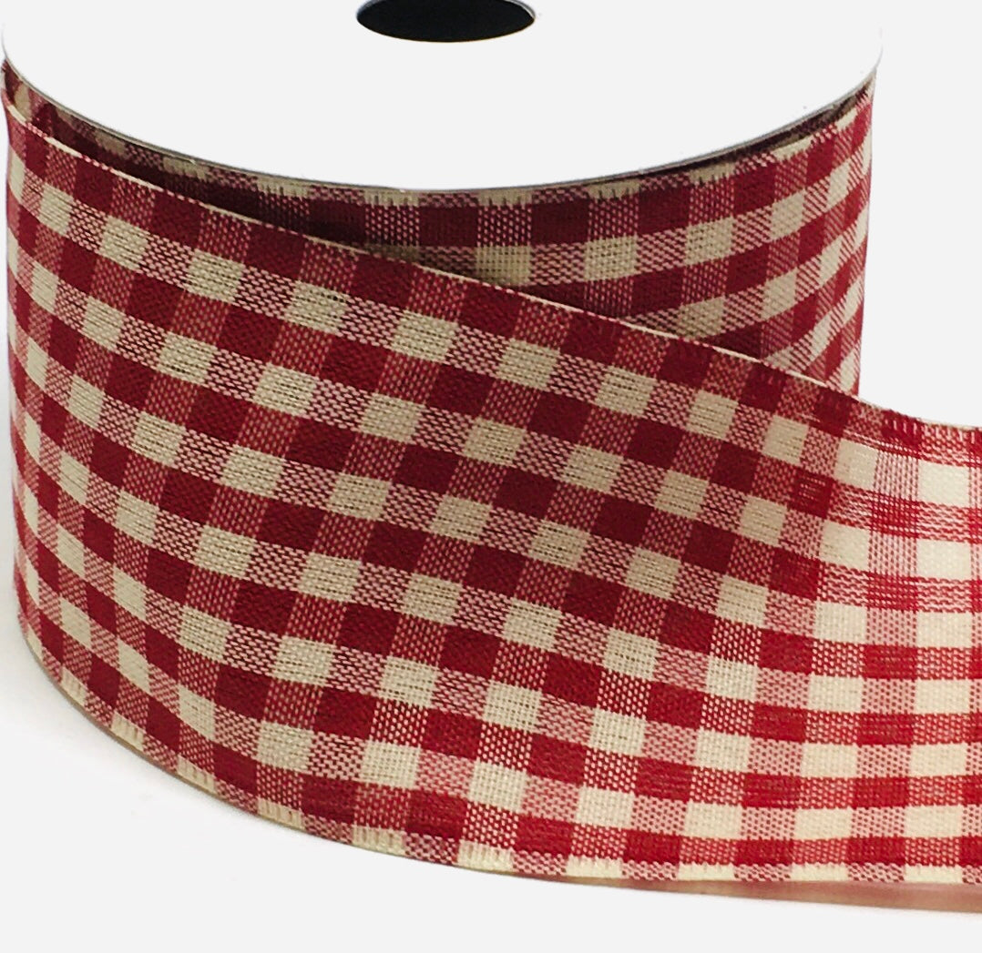 Maroon Check Ribbon 10 Yards - 2.5