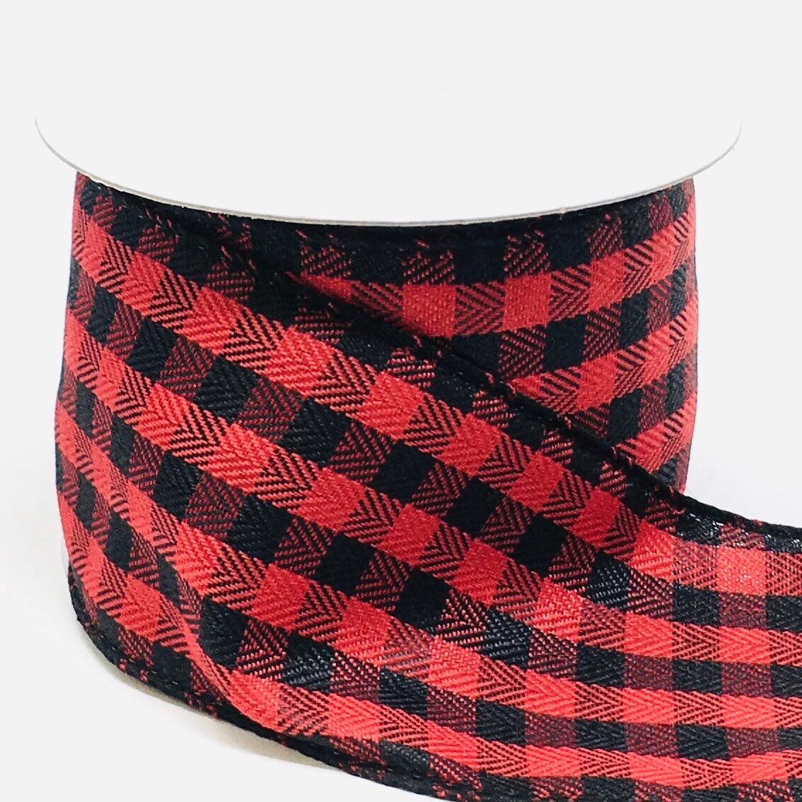 10 Yards - 2.5" Wired Red and Black Check Ribbon