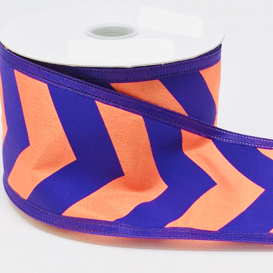 10 Yards - 2.5" Wired Orange and Purple Chevron Ribbon