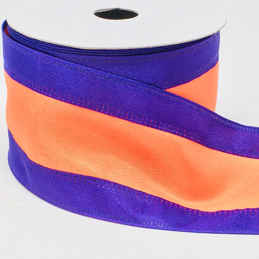 10 Yards - 2.5" Wired Orange and Purple Stripe Ribbon