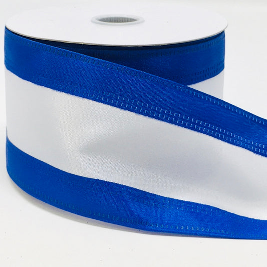 10 Yards - 2.5" Wired Royal Blue and White Stripe Ribbon