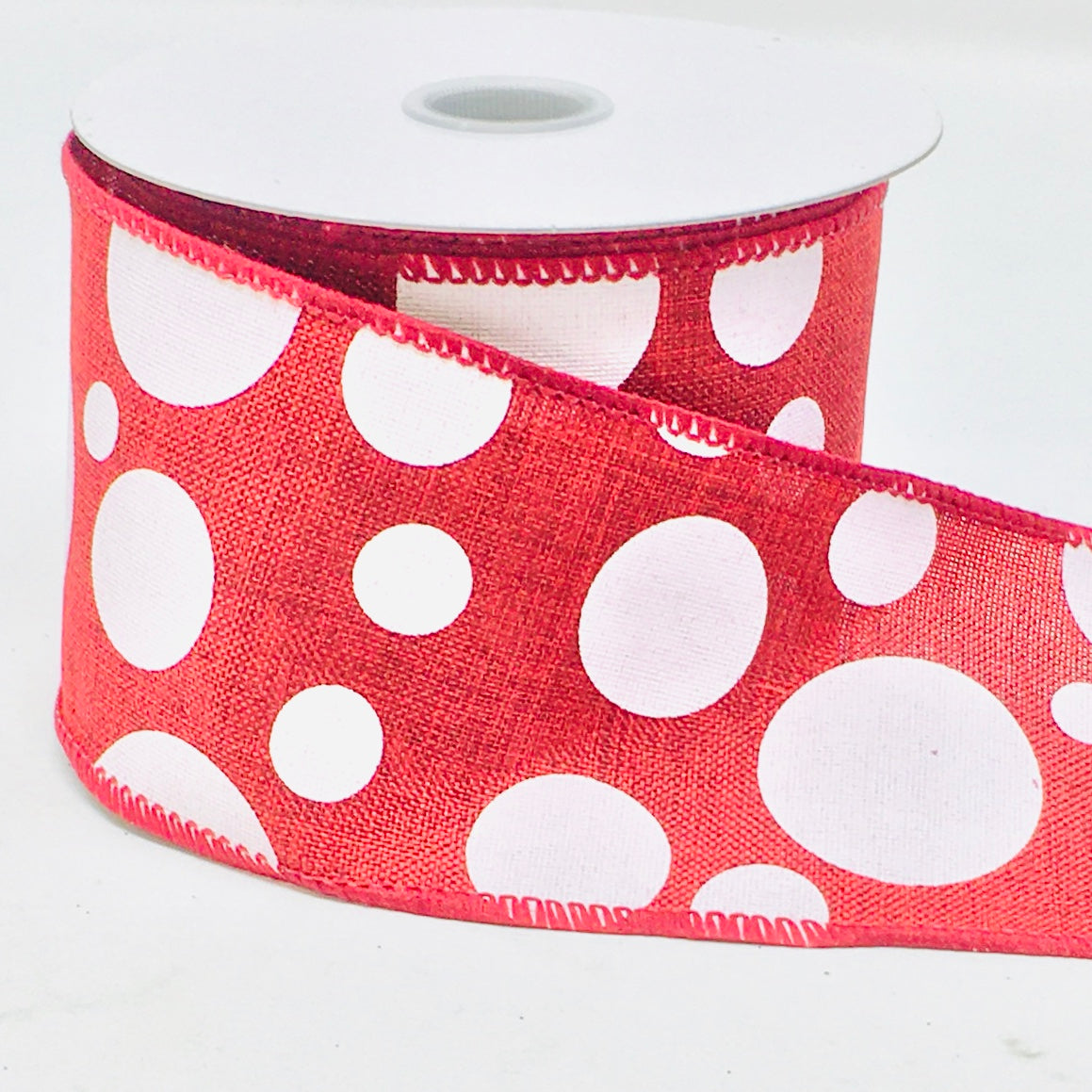 10 Yards - 2.5" Wired Dark Red and White Polka Dot Ribbon