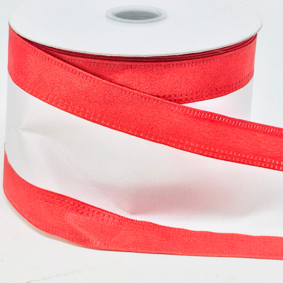 10 Yards - 2.5" Wired Red and White Stripe Ribbon