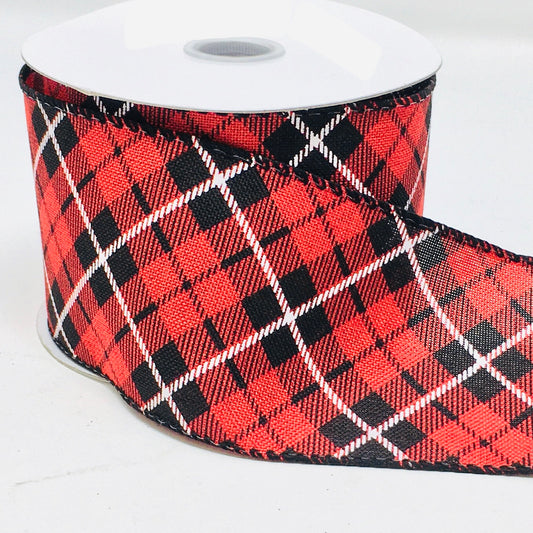 10 Yards - 2.5" Wired Red, Black, and White Cross Check Ribbon