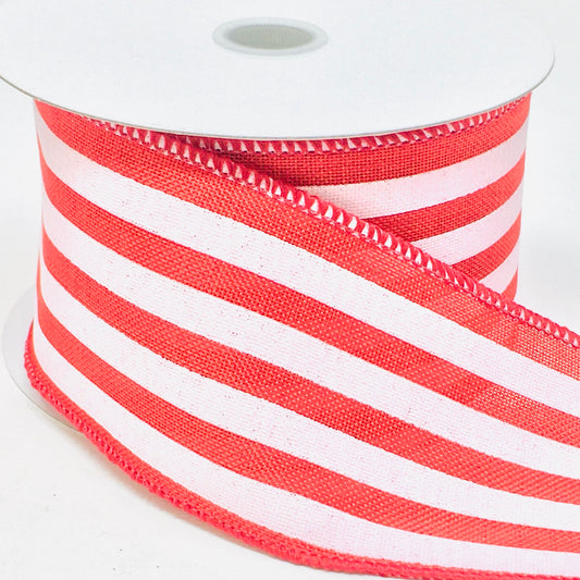 10 Yards - 2.5" Wired Red and White Stripe Ribbon