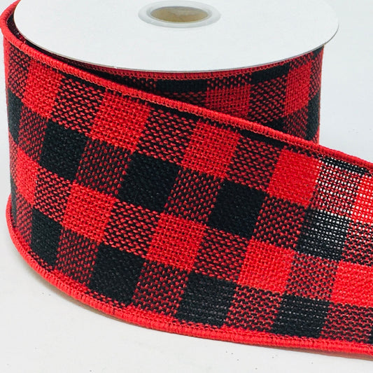 10 Yards - 2.5" Wired Red and Black Buffalo Check Ribbon