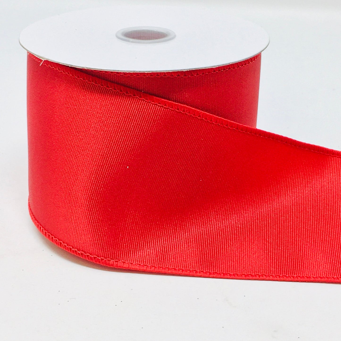 10 Yards - 2.5" Wired Red Ribbed Satin Ribbon