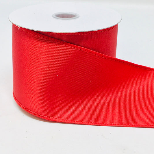 10 Yards - 2.5" Wired Red Ribbed Satin Ribbon