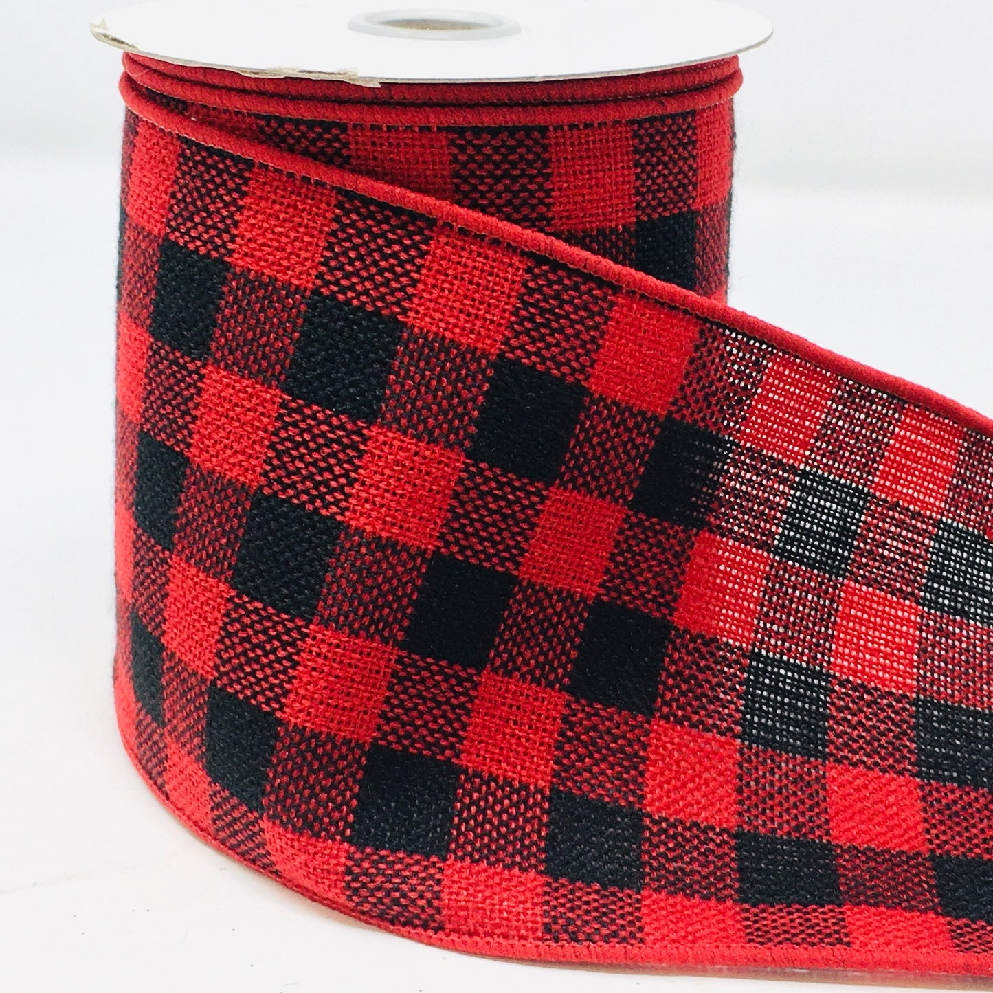 10 Yards - 4” Wired Red and Black Check Ribbon