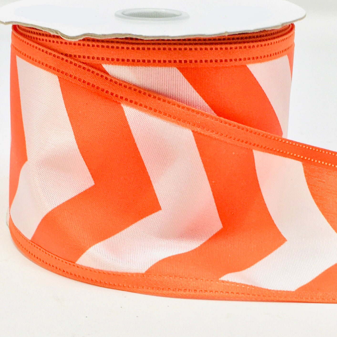 10 Yards - 2.5" Wired Orange and White Chevron Ribbon