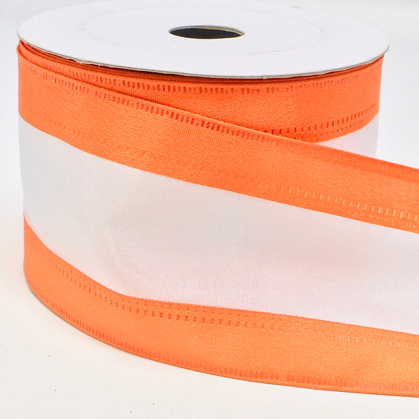 10 Yards - 2.5" Wired Orange and White Stripe Ribbon