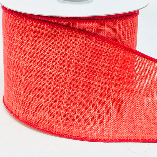 10 Yards - 2.5" Wired Red Linen Ribbon