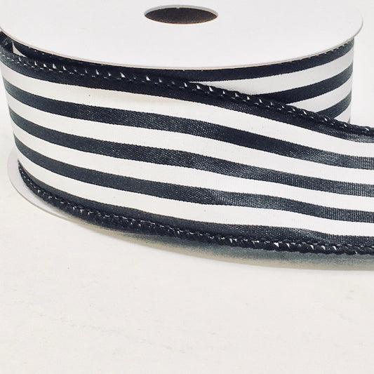 10 Yards - 2.5” Wired Black and White Stripe Ribbon