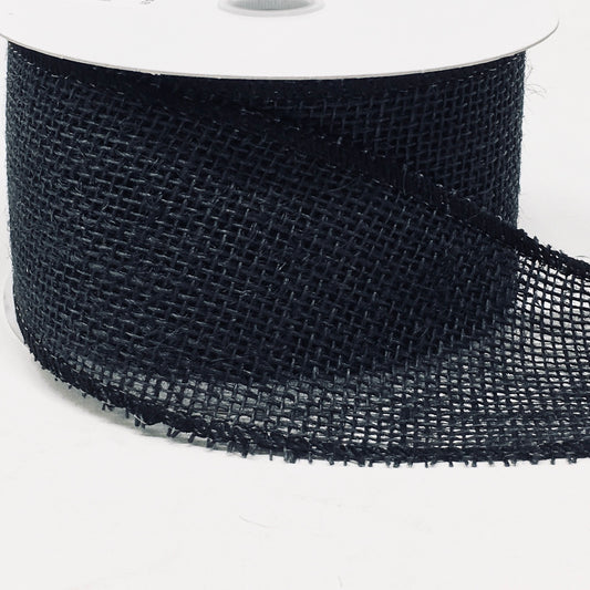 10 Yards - 2.5" Wired Solid Black Burlap Ribbon