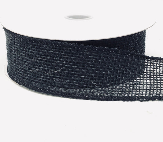 10 Yards - 1.5" Wired Solid Black Burlap Ribbon