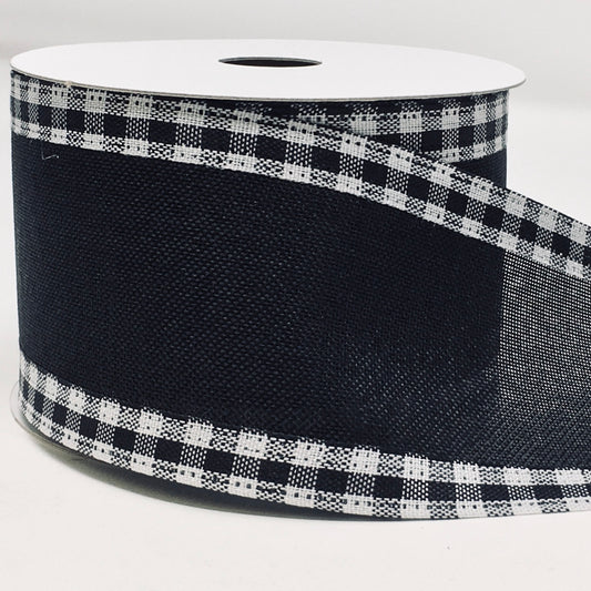 10 Yards - 2.5” Wired Black with Black and White Check Edge Ribbon