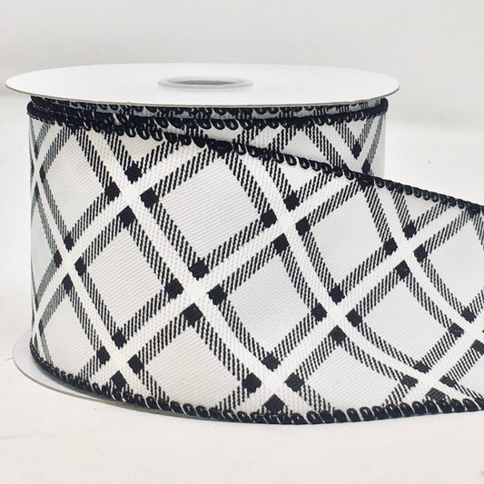 10 Yards - 2.5” Wired Black and White Cross Check Ribbon