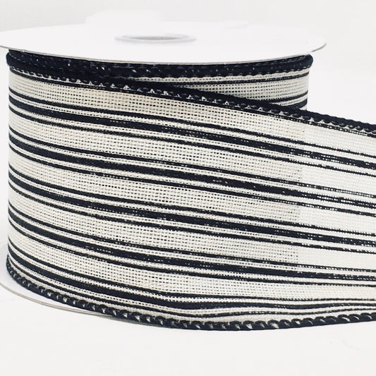 10 Yards - 2.5” Wired Black Ticking Stripe Ribbon