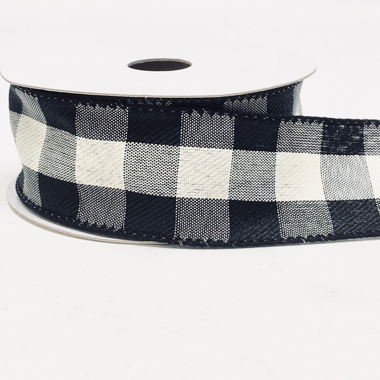 10 Yards - 1.5” Wired Black and Cream Check Ribbon