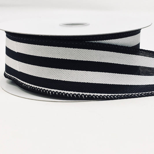 10 Yards - 1.5” Wired Black and White Stripe Ribbon