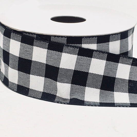 10 Yards - 1.5” Wired Black and White Check Ribbon