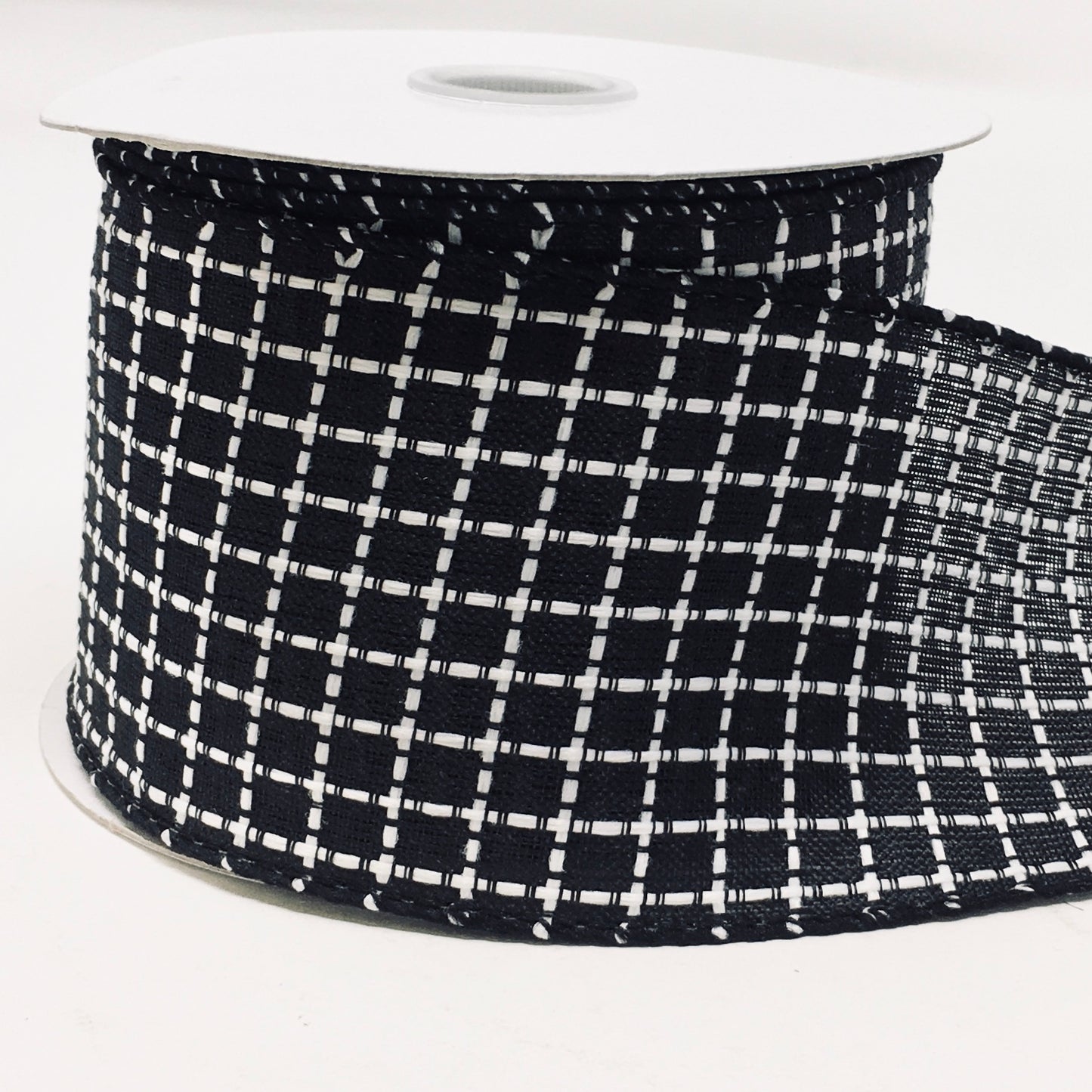 10 Yards - 2.5” Wired Black and White Check Ribbon