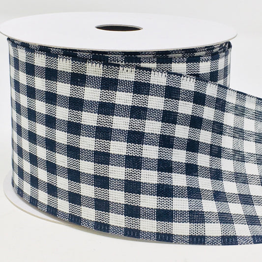 10 Yards - 2.5” Wired Black and White Gingham Check Ribbon