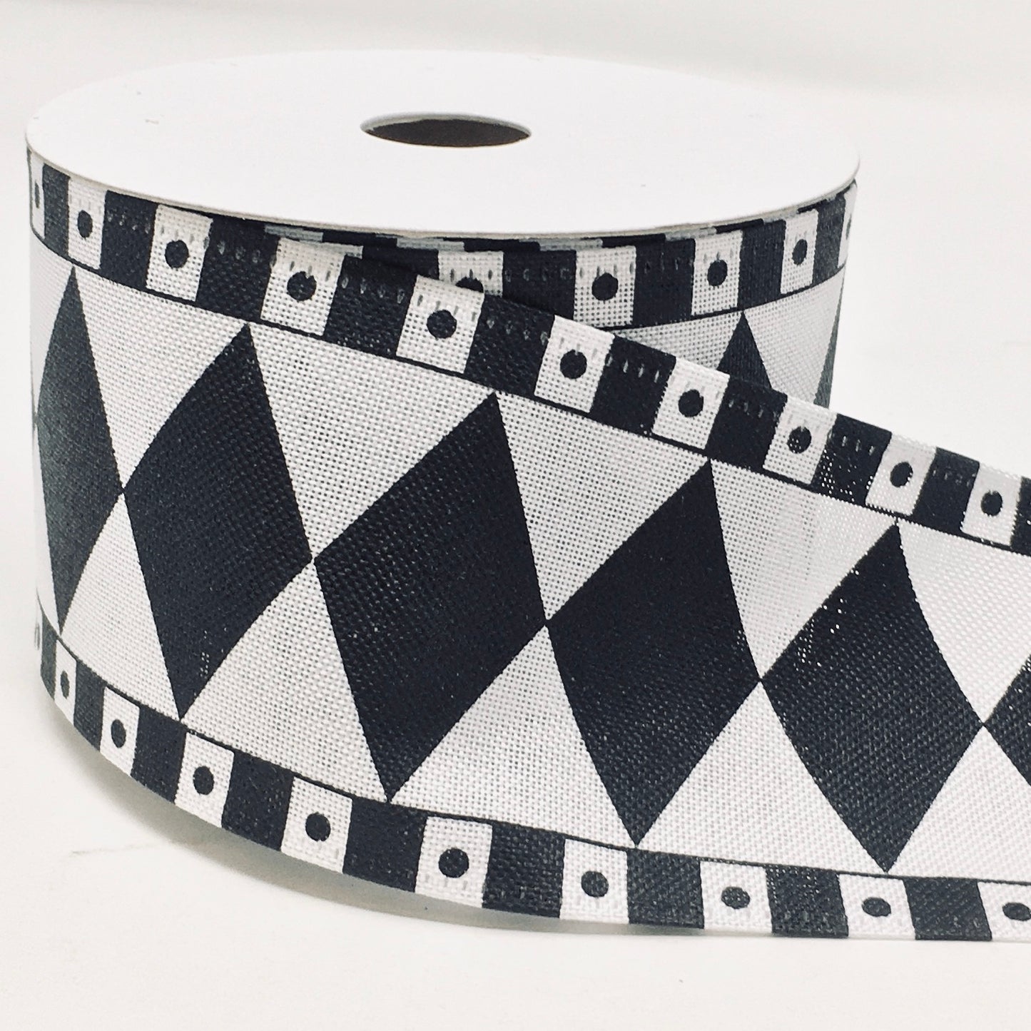 10 Yards - 2.5” Wired Black and White Diamond Dot Ribbon