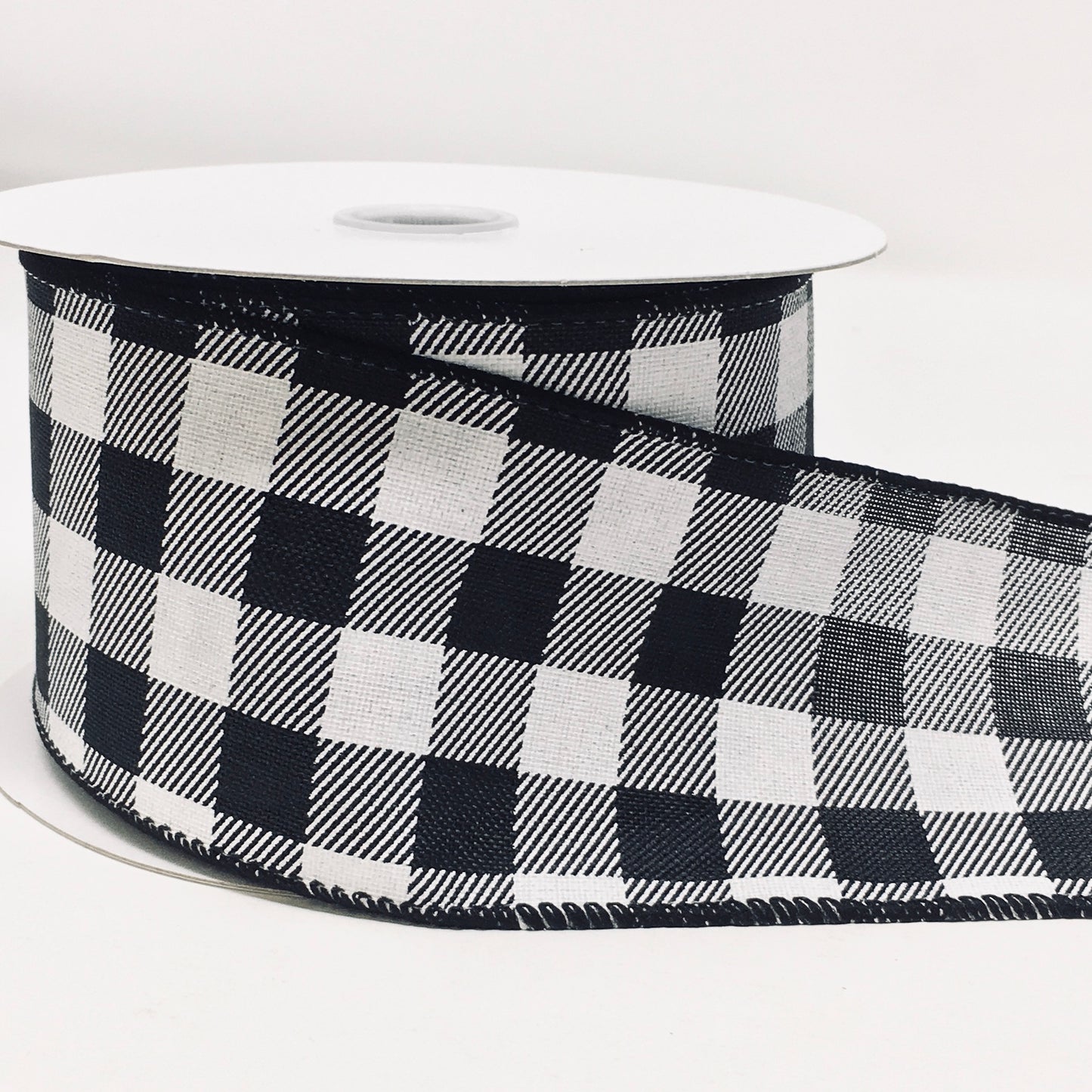 10 Yards - 2.5” Wired Black and White Buffalo Check Ribbon