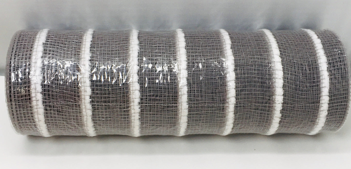 10”x10 Yards Gray and White Fuzz Stripe Mesh