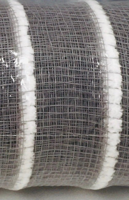 10”x10 Yards Gray and White Fuzz Stripe Mesh