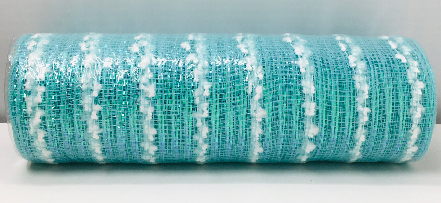 10”x10 Yards - Mint Iridescent and White Snowball Mesh