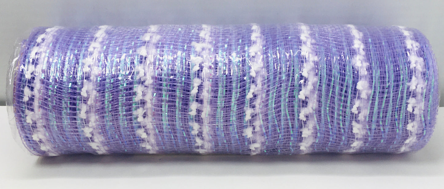 10”x10 Yards Iridescent Lavender and White Snowball Deco Mesh