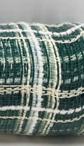 10”x10 Yards - Dark Green, Cream, and White Fuzz Plaid Deco Mesh