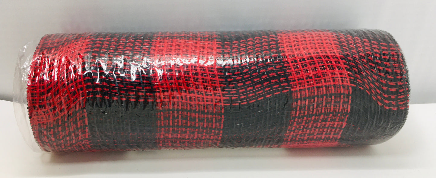 10”x10 Yards - Red and Black Check Fabric Plaid Mesh