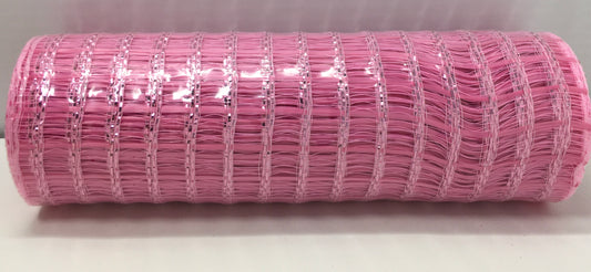 10”x10 Yards - Pink with Metallic Stripe Wide Weave Mesh