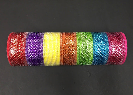 10”x10 Yards - Rainbow Metallic Stripe Mesh
