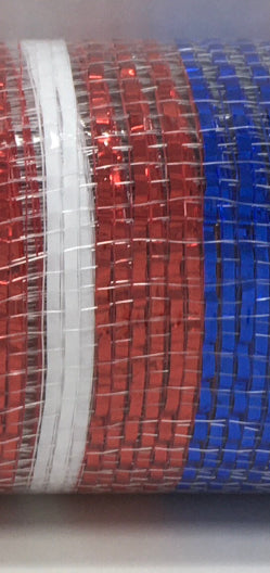 10”x10 Yards - Red, White, and Blue Metallic Stripe Patriotic Mesh