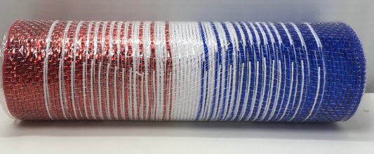 10”x10 Yards - Red, White, and Blue Ombré Metallic Mesh