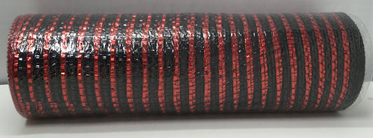 10”x10 Yards - Black and Red Metallic Stripe Mesh
