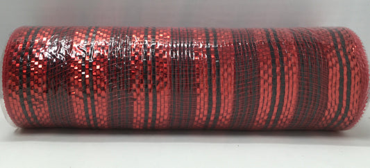 10”x10 Yards - Red and White Metallic Stripe Mesh